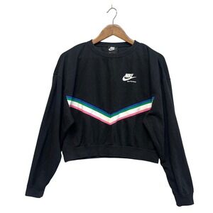 Nike Womens Sz S Multi-Color Chevron Oversized Slouchy Cropped Sweatshirt Lounge